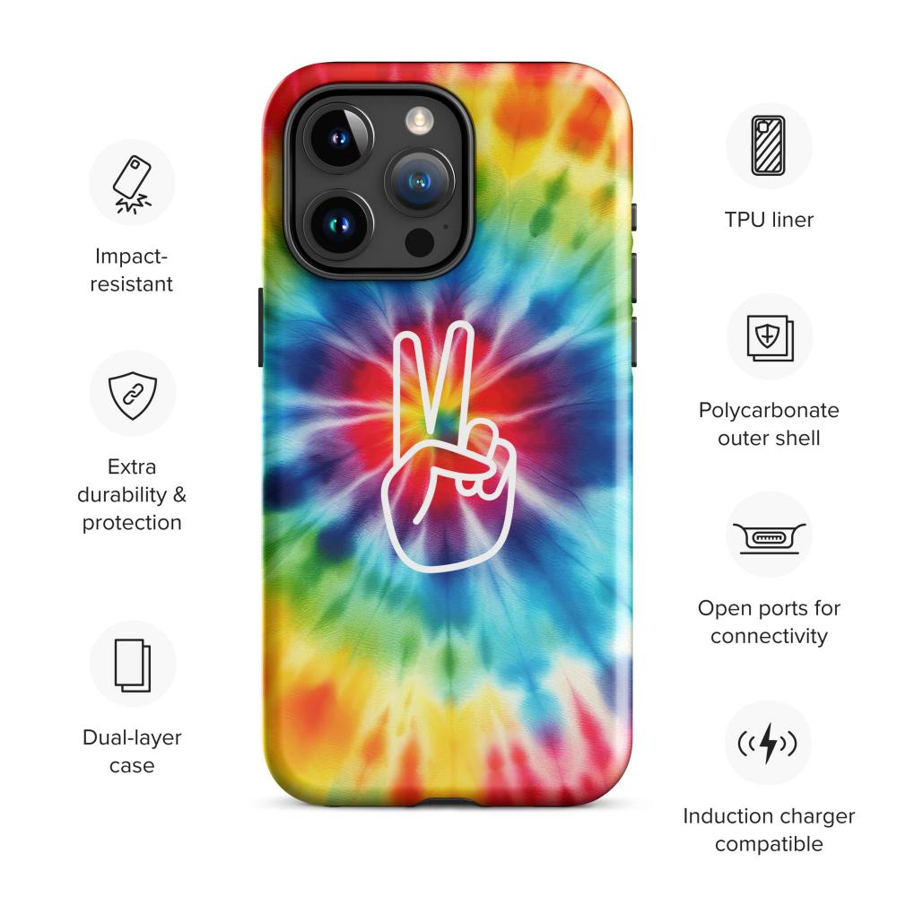 Tie Dye Peace Sign iPhone 15 Pro Max Tough Case - Glossy Finish - https://ascensionemporium.net